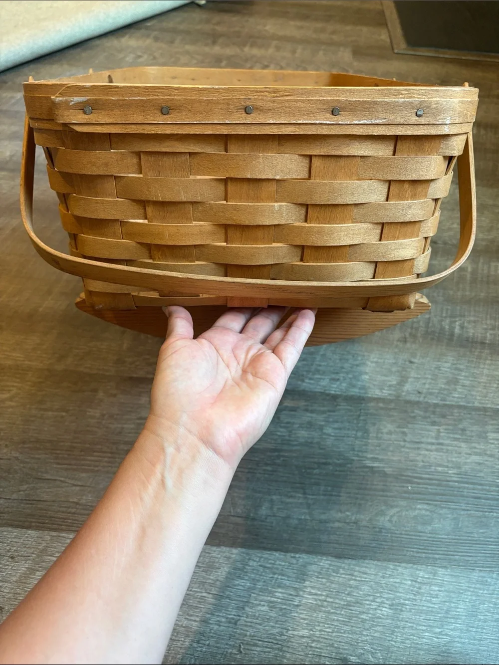 Longaberger Rocking Cradle Basket Brown Woven Handles 9”H